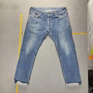 C&A Jeans Mens 36x32 Blue Selvedge The Slim Stretch Denim Straight Button‎ Fly